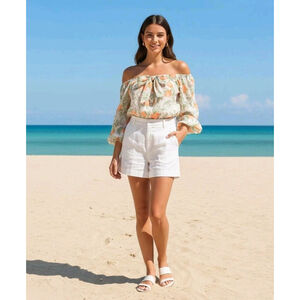 Sadie & Sage Lemon Garden Ribbon Crop Top Blouse Size XS Smocked Back